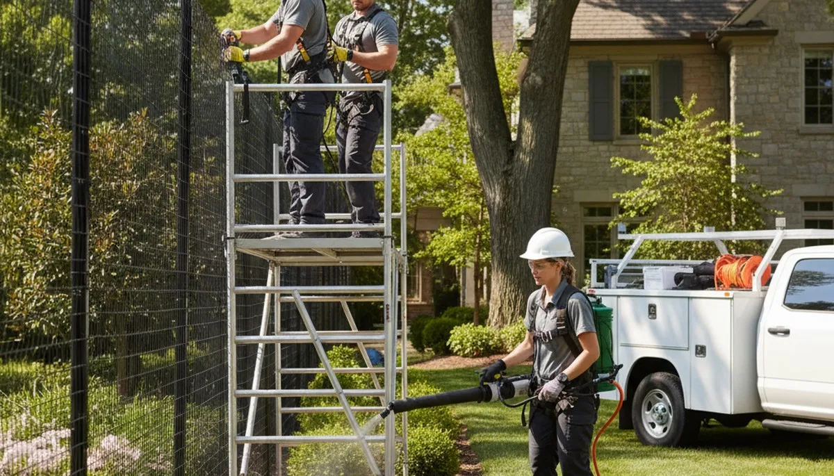 Philadelphia, PA arborist installing deer deterrent around trees and gardens for protection