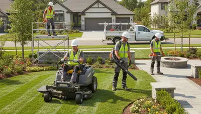 Philadelphia, PA tree service crew providing landscaping and arbor care for a local property