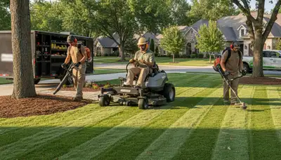 Philadelphia, PA tree service crew providing lawn care and seasonal property maintenance for local homes