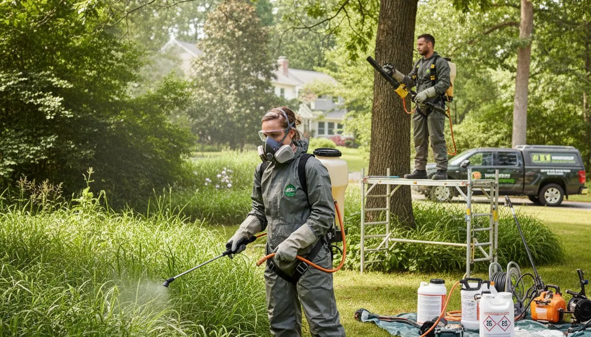 Philadelphia PA tree service technician providing tick control treatment for a yard