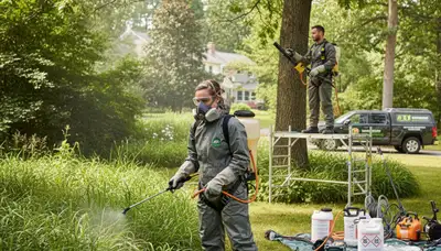 Philadelphia PA tree service technician providing tick control treatment for a yard