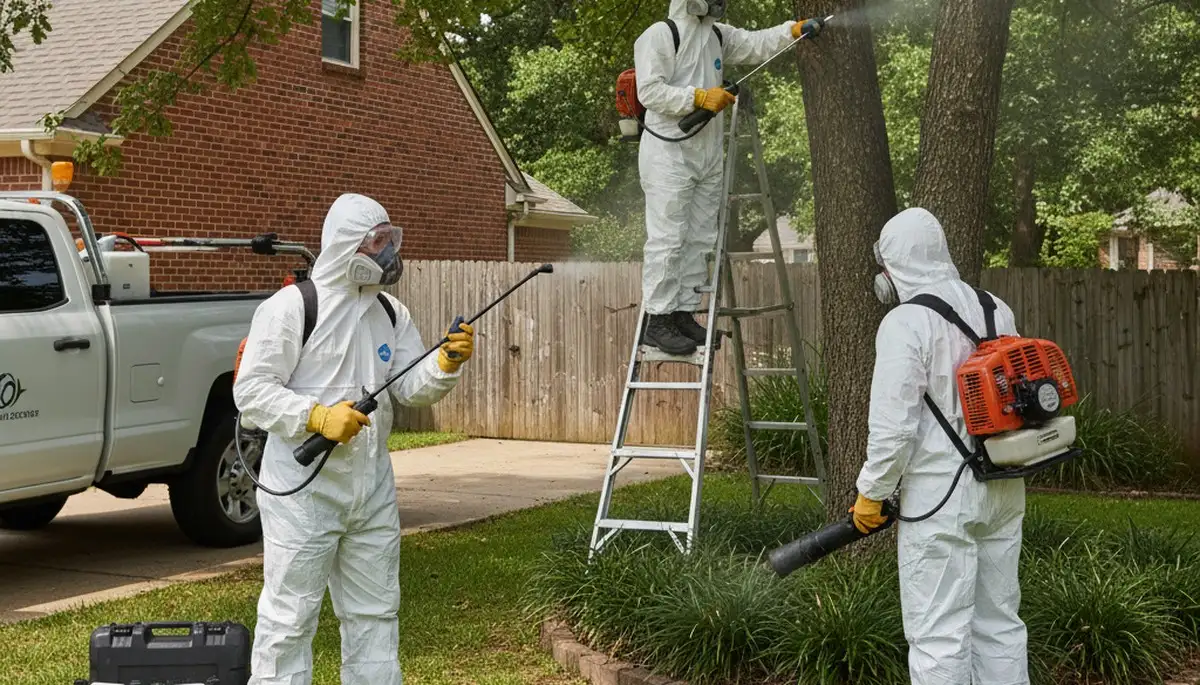 Philadelphia, PA tree service technician providing tick control treatment for residential yard safety