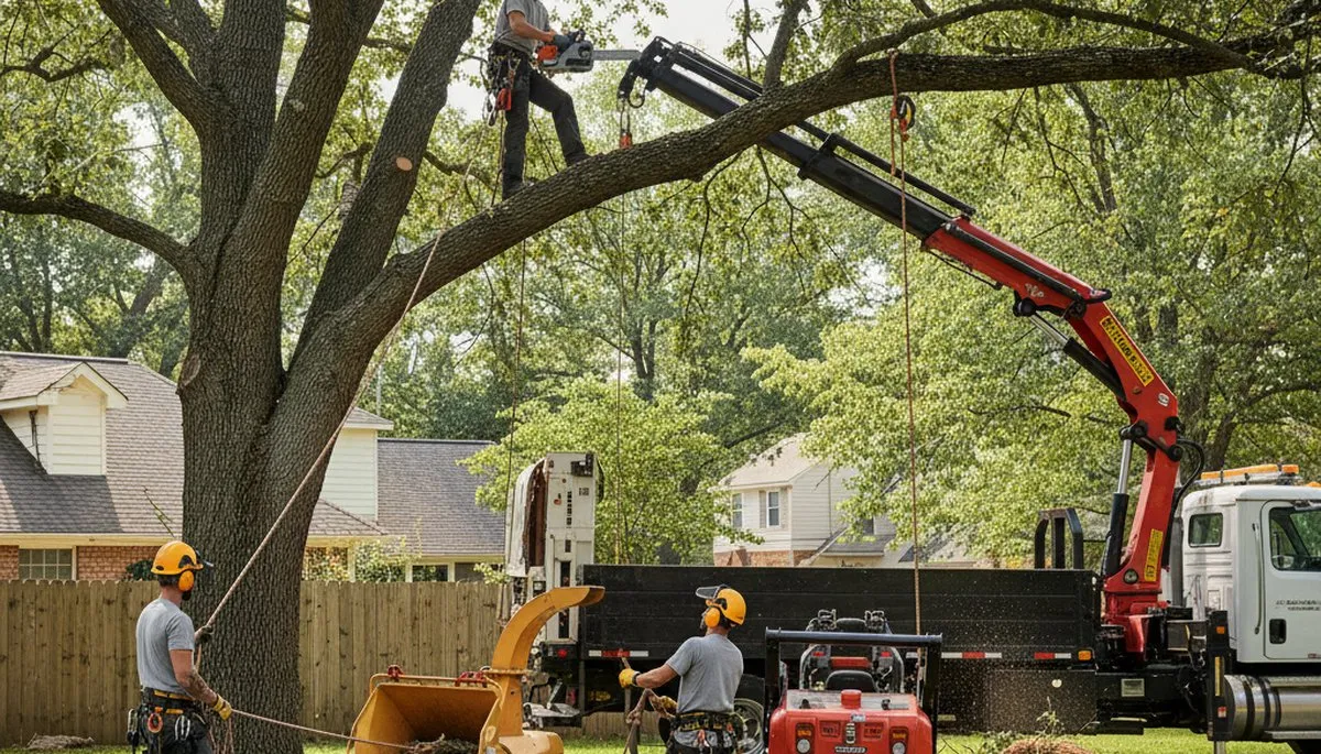 Philadelphia tree removal crew safely removes a hazardous tree from a residential property