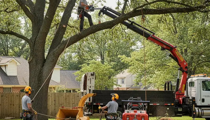Philadelphia tree removal crew safely removes a hazardous tree from a residential property