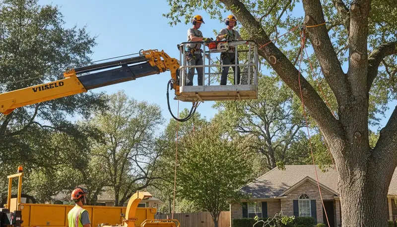 Philadelphia, PA tree removal crew safely removing a hazardous tree at a residential property