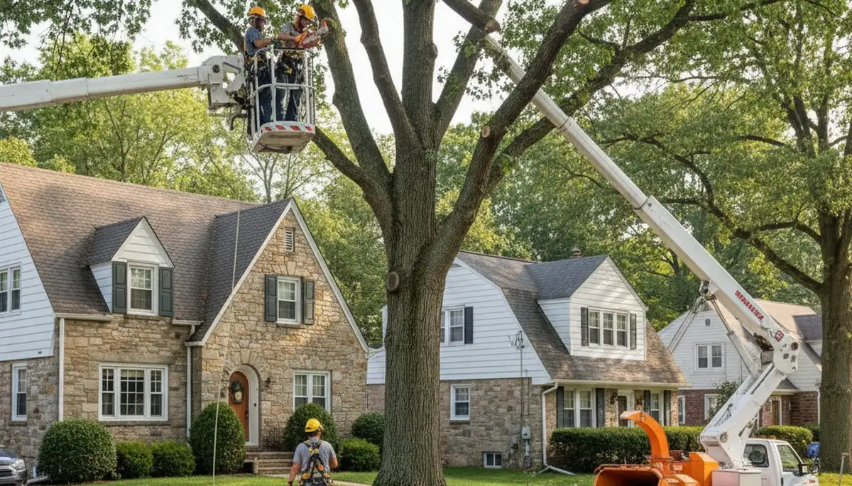 Philadelphia, PA tree service crew removing a tree for safe residential property maintenance