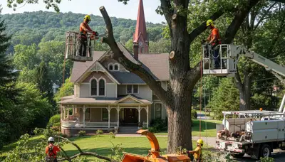 Philadelphia, PA tree service crew removing a tree for safe residential property protection