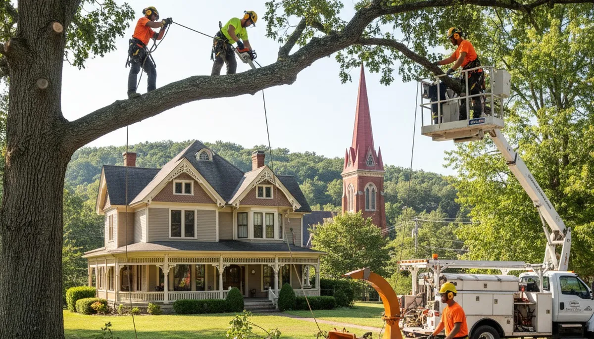 Tree service crew removing a tree in Philadelphia, PA for safe residential property protection