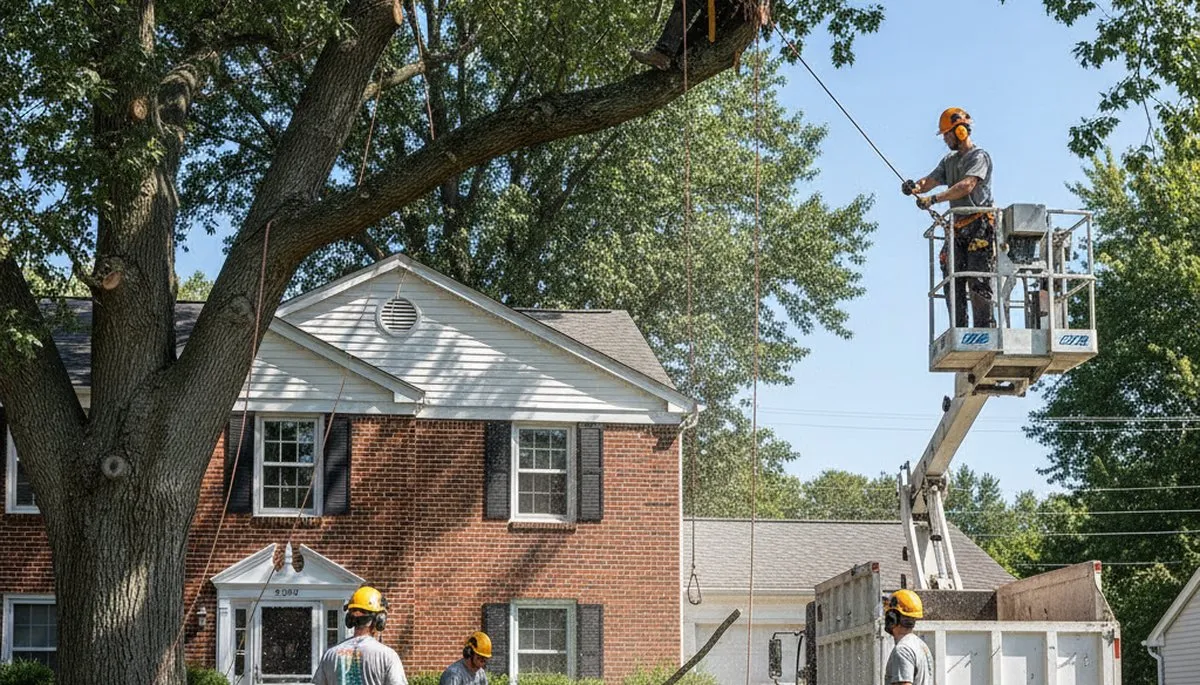 Tree service crew in Philadelphia, PA removing a tree for safe property protection