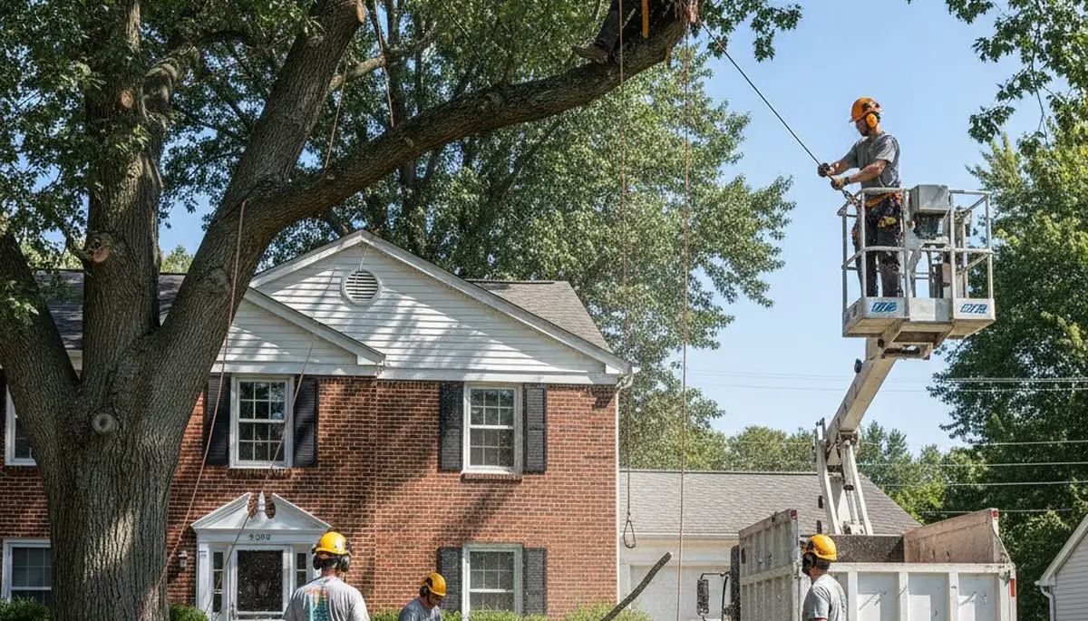 Tree service crew in Philadelphia, PA removing a tree for safe property protection