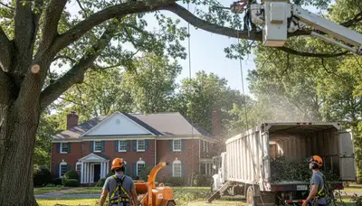Tree service crew in Philadelphia, PA handling safe tree removal for a local property