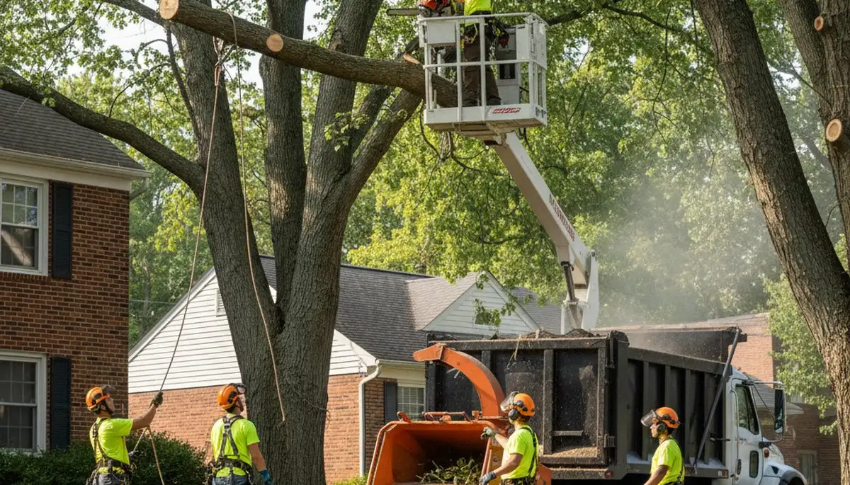 Philadelphia, PA tree service crew providing safe tree removal for a local property