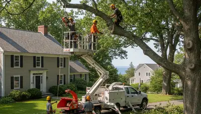 Philadelphia, PA tree service crew removing a tree for safe residential property clearance