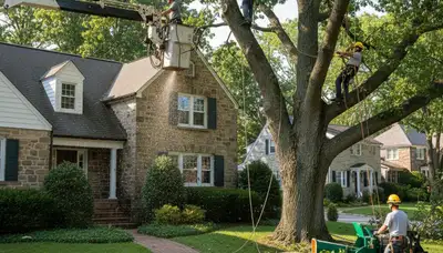 Tree service crew in Philadelphia, PA handling safe tree removal for a local property