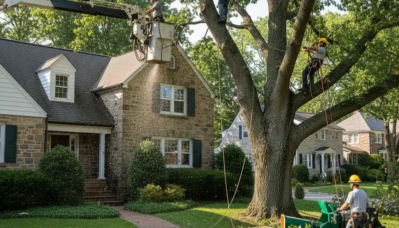 Tree service crew in Philadelphia, PA handling safe tree removal for a local property