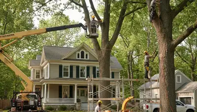 Philadelphia, PA tree service crew providing safe tree removal on a residential property