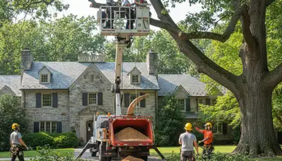 Philadelphia, PA tree service crew removing a tree for safe residential property maintenance