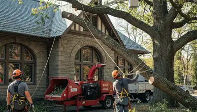 Tree service crew removing a tree in Philadelphia, PA for safe property clearance