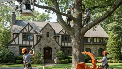 Tree service crew in Philadelphia, PA removing a tree for safe, professional removal work