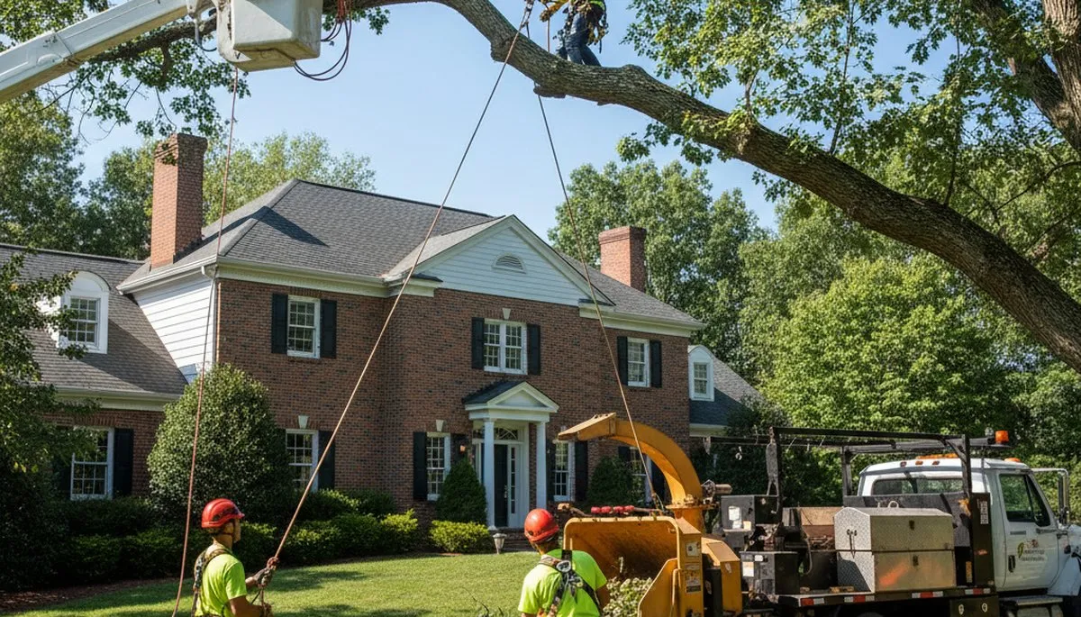 Tree service crew in Philadelphia, PA performing professional tree removal for a local property