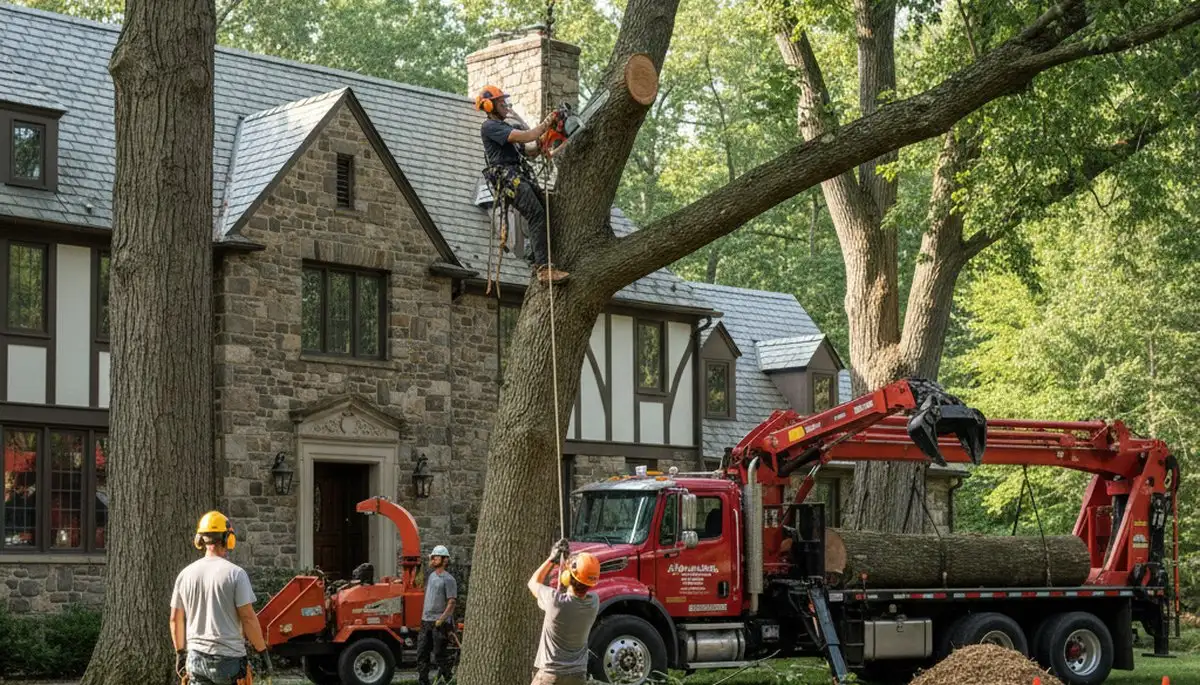 Tree service crew removing a tree in Philadelphia, PA